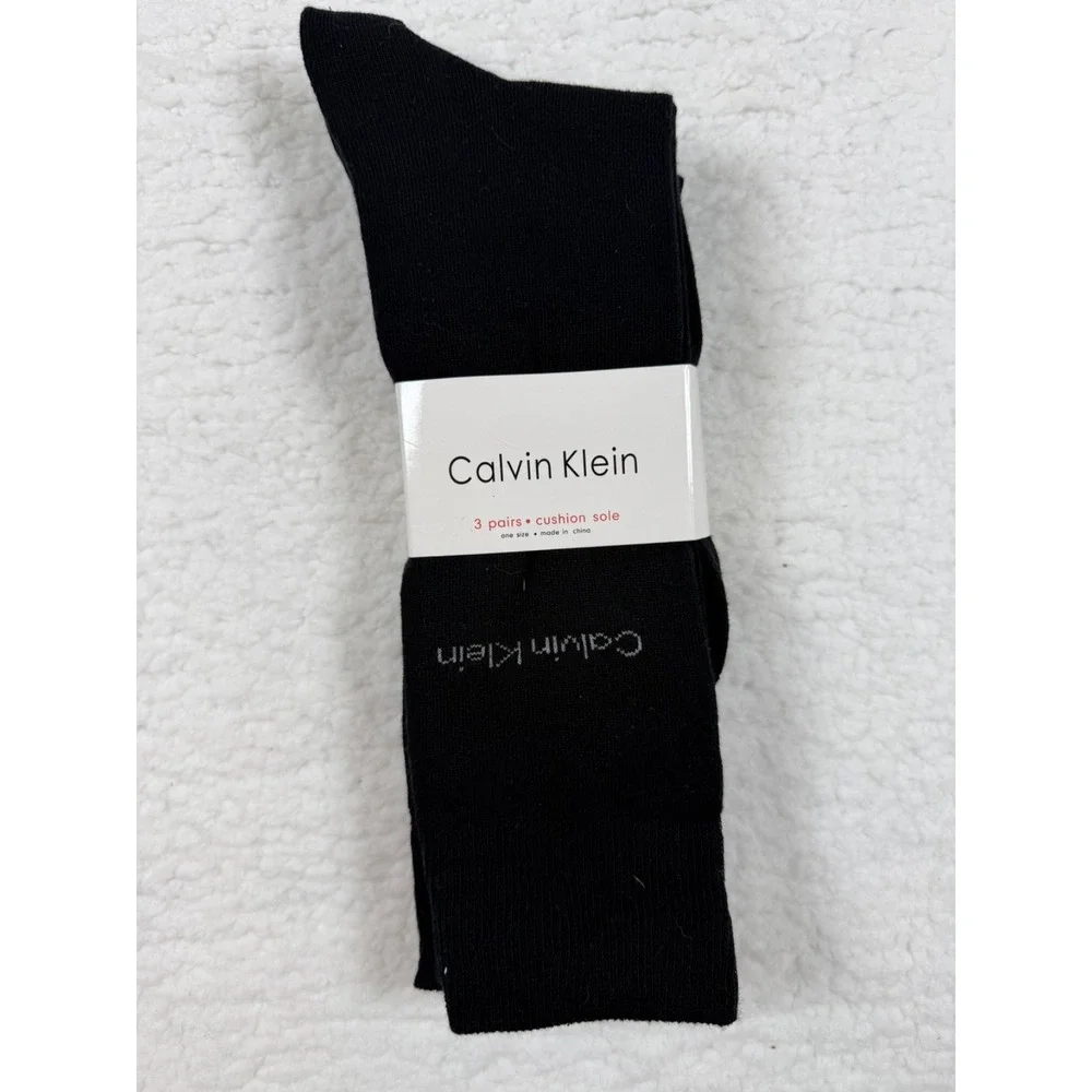 Calvin Klein Men's Black Crew Socks 3 Pack Cushion Sole Cotton US 7-12 NWT